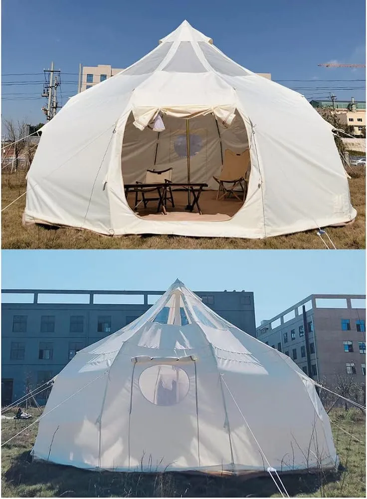 Bell Tent, Family Camping Tent 3000mm PU Waterproof Tipi Tent Camping Shelter Multifunctional for Camping Hiking Garden 4m/5m/6m