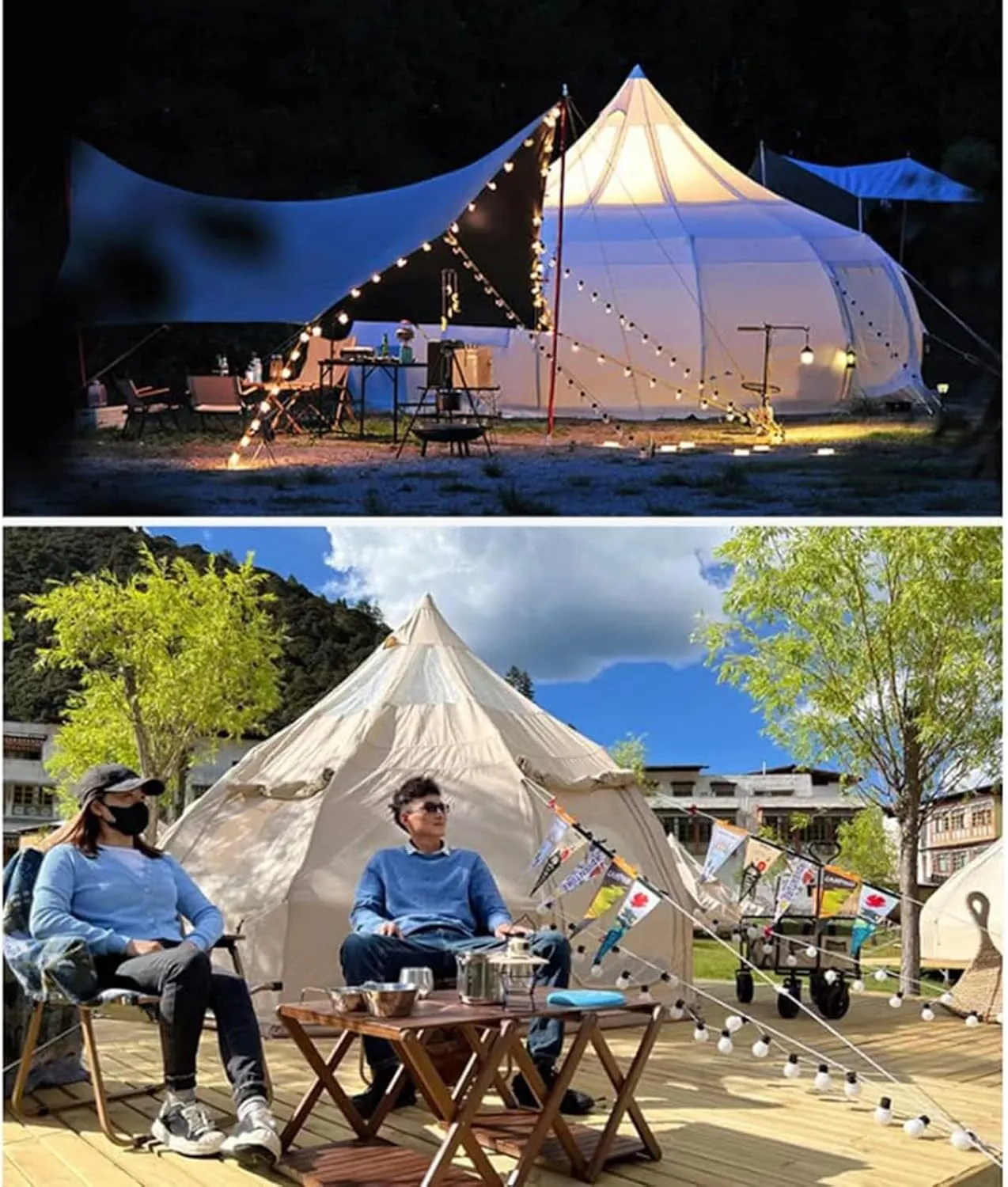 Bell Tent, Family Camping Tent 3000mm PU Waterproof Tipi Tent Camping Shelter Multifunctional for Camping Hiking Garden 4m/5m/6m