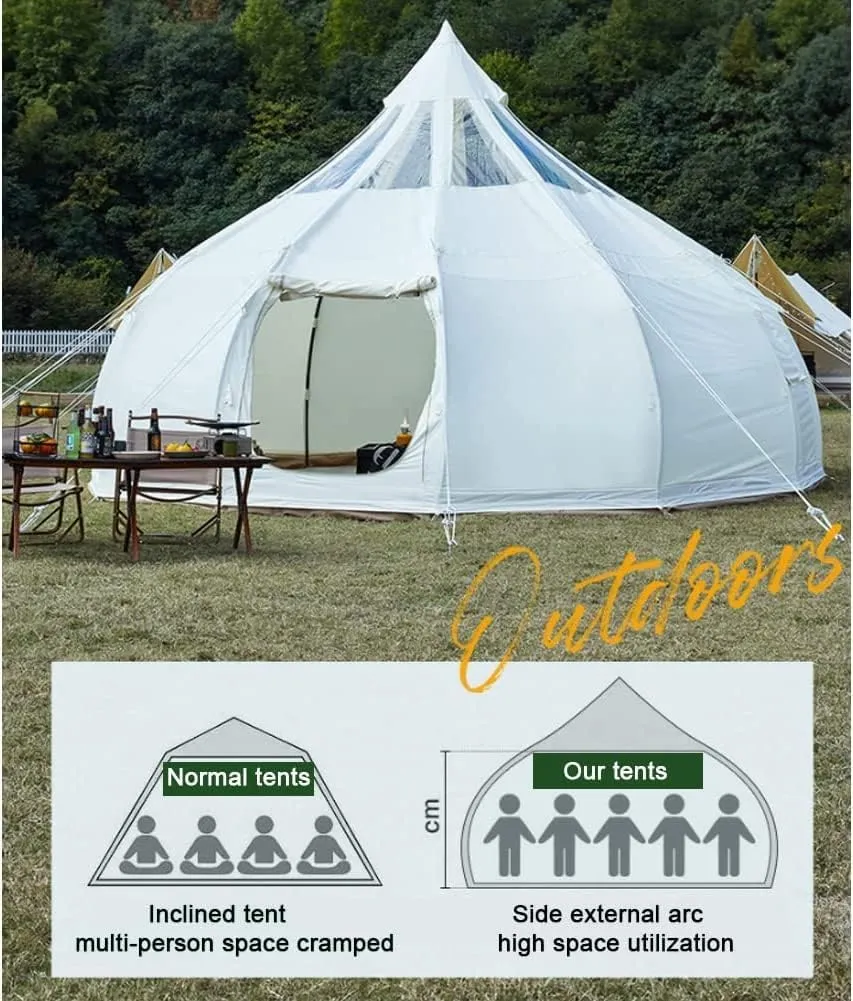 Bell Tent, Family Camping Tent 3000mm PU Waterproof Tipi Tent Camping Shelter Multifunctional for Camping Hiking Garden 4m/5m/6m