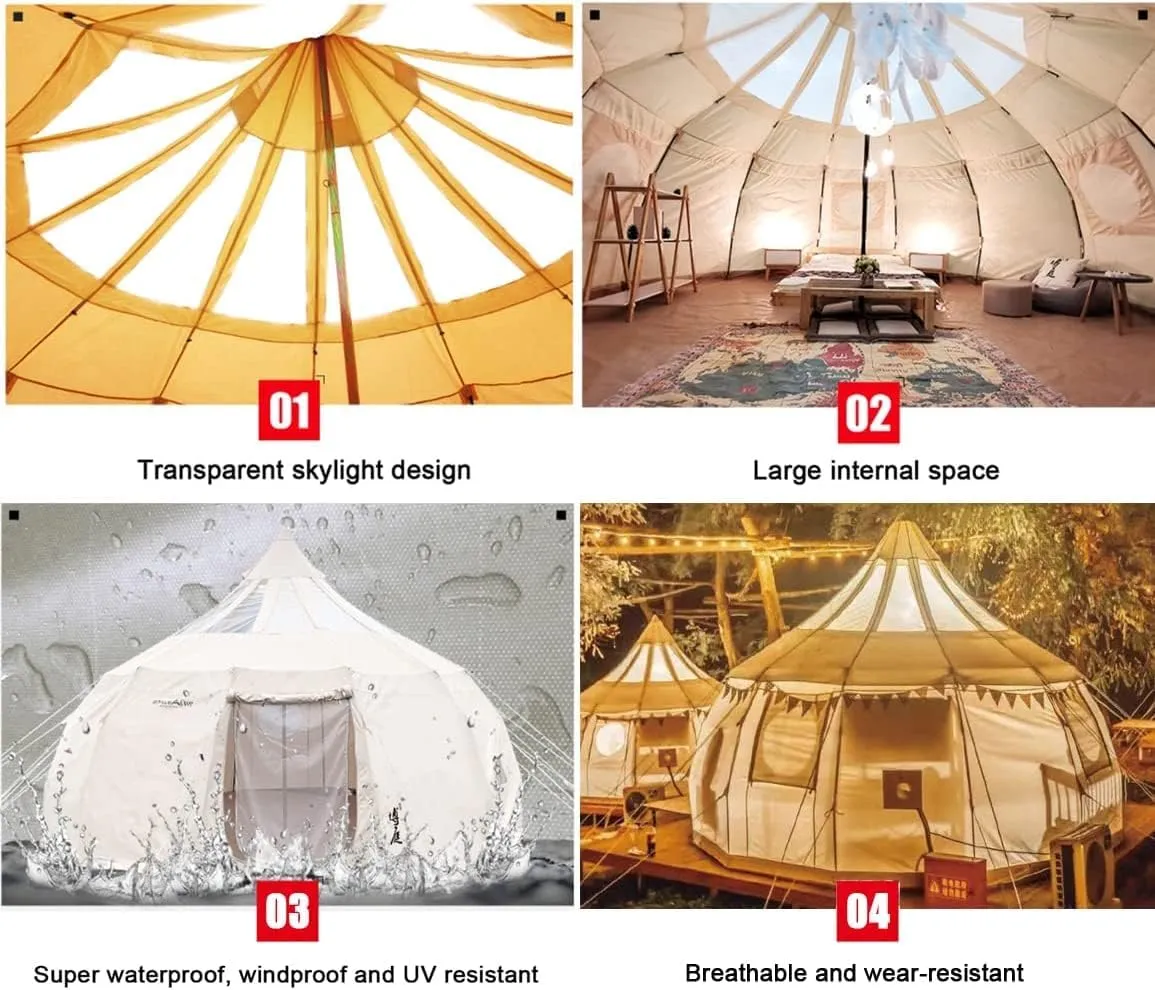 Bell Tent, Family Camping Tent 3000mm PU Waterproof Tipi Tent Camping Shelter Multifunctional for Camping Hiking Garden 4m/5m/6m