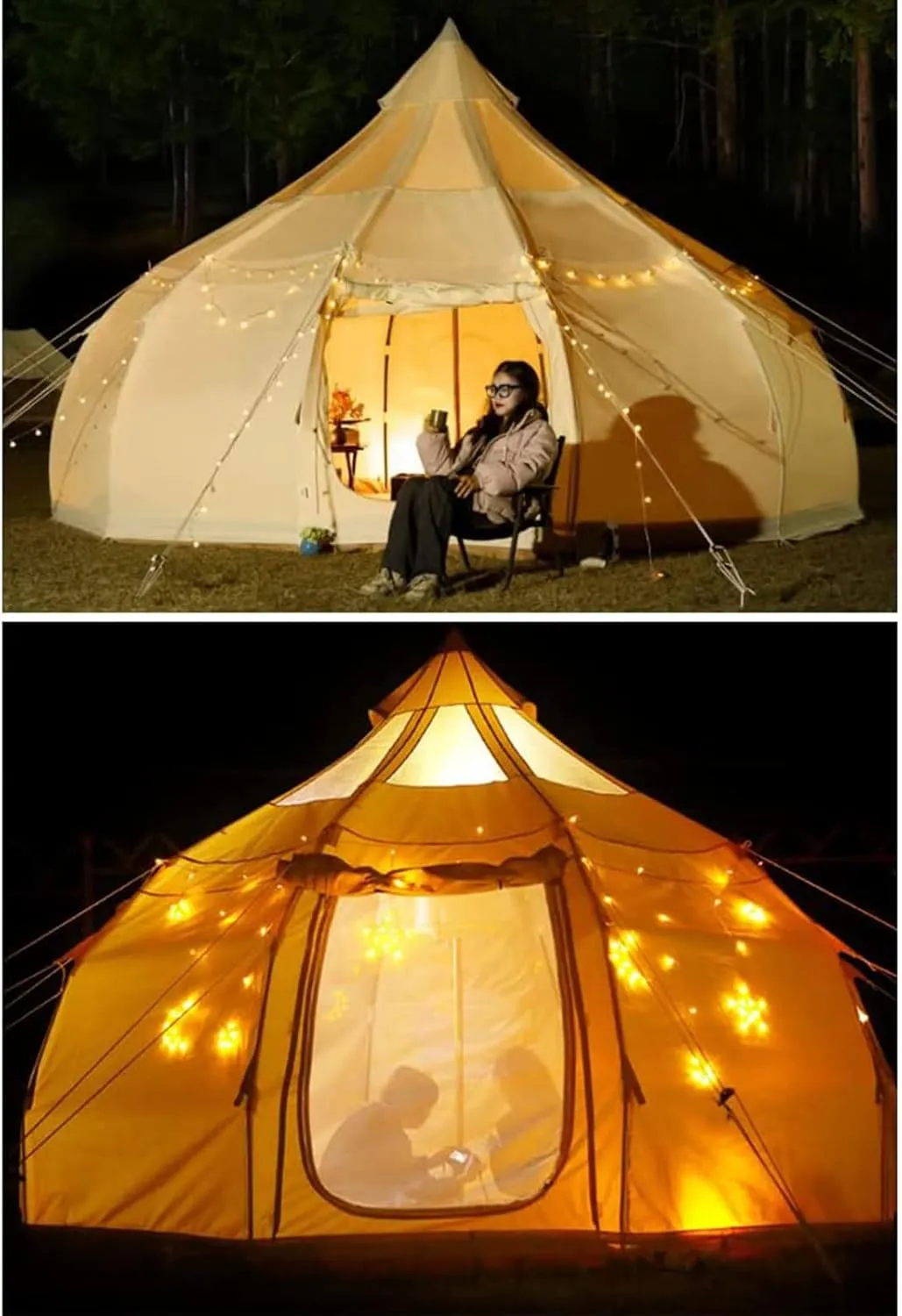 Bell Tent, Family Camping Tent 3000mm PU Waterproof Tipi Tent Camping Shelter Multifunctional for Camping Hiking Garden 4m/5m/6m
