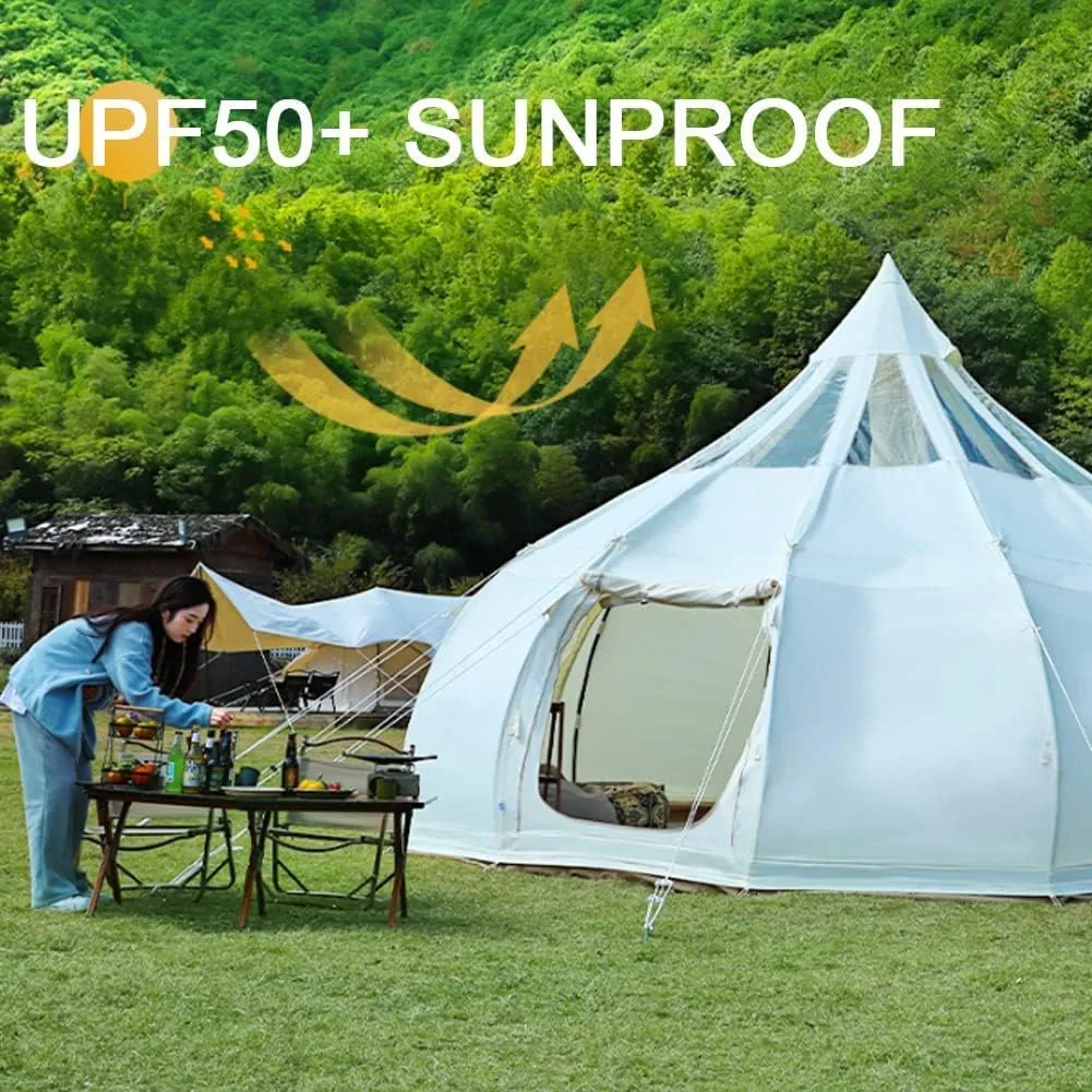 Bell Tent, Family Camping Tent 3000mm PU Waterproof Tipi Tent Camping Shelter Multifunctional for Camping Hiking Garden 4m/5m/6m
