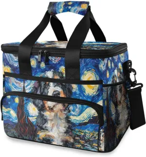 Bernedoodle Dog Starry Night Cooler Bag Insulated Cooler Soft Sided Cooler 24 Can Portable Picnic Bag Large Leakproof Lunch Bag Box for Beach Grocery Camping Travel Car Men Women