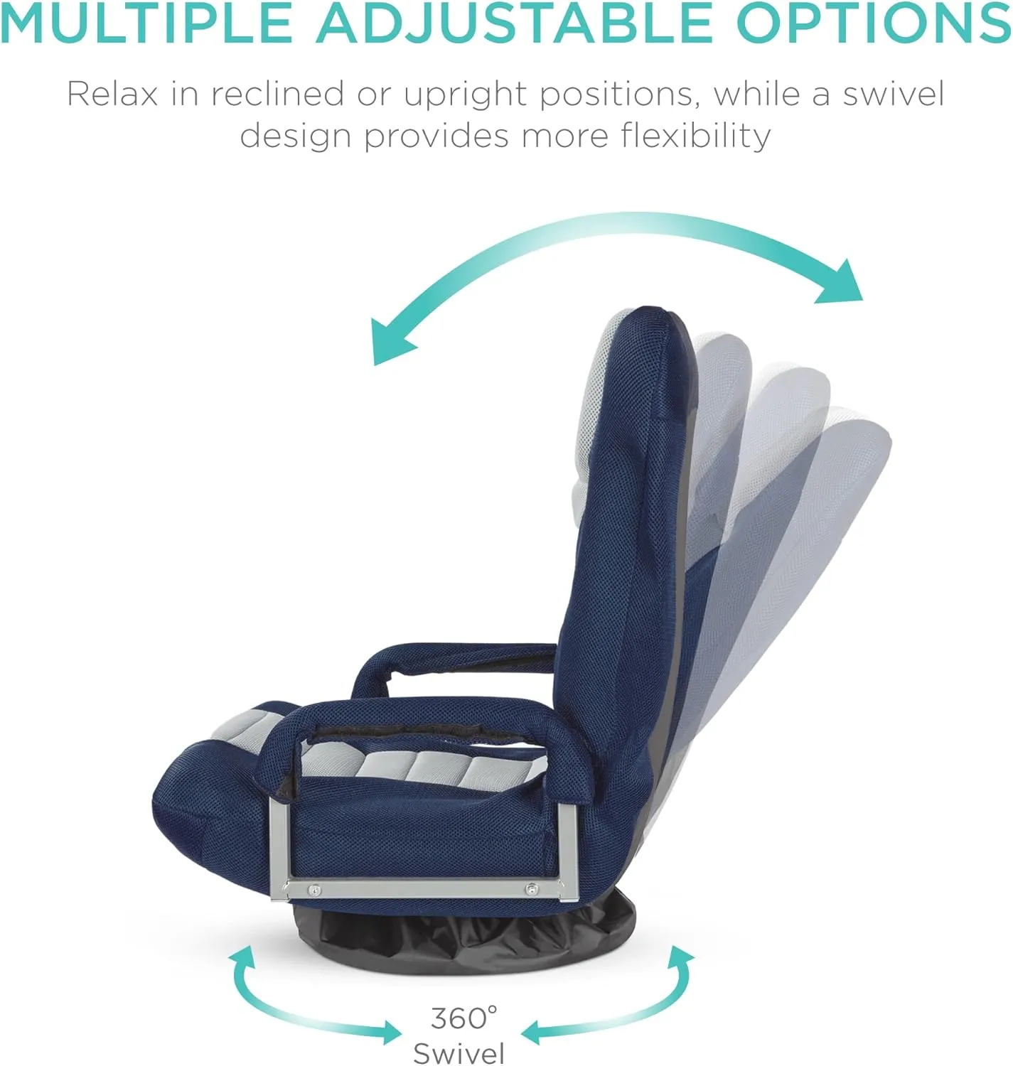Best Choice Products Swivel Gaming Chair 360 Degree Multipurpose Floor Chair Rocker for TV, Reading, Playing Video Games w/Lumbar Support, Armrest Handles, Adjustable Foldable Backrest - Blue/Gray