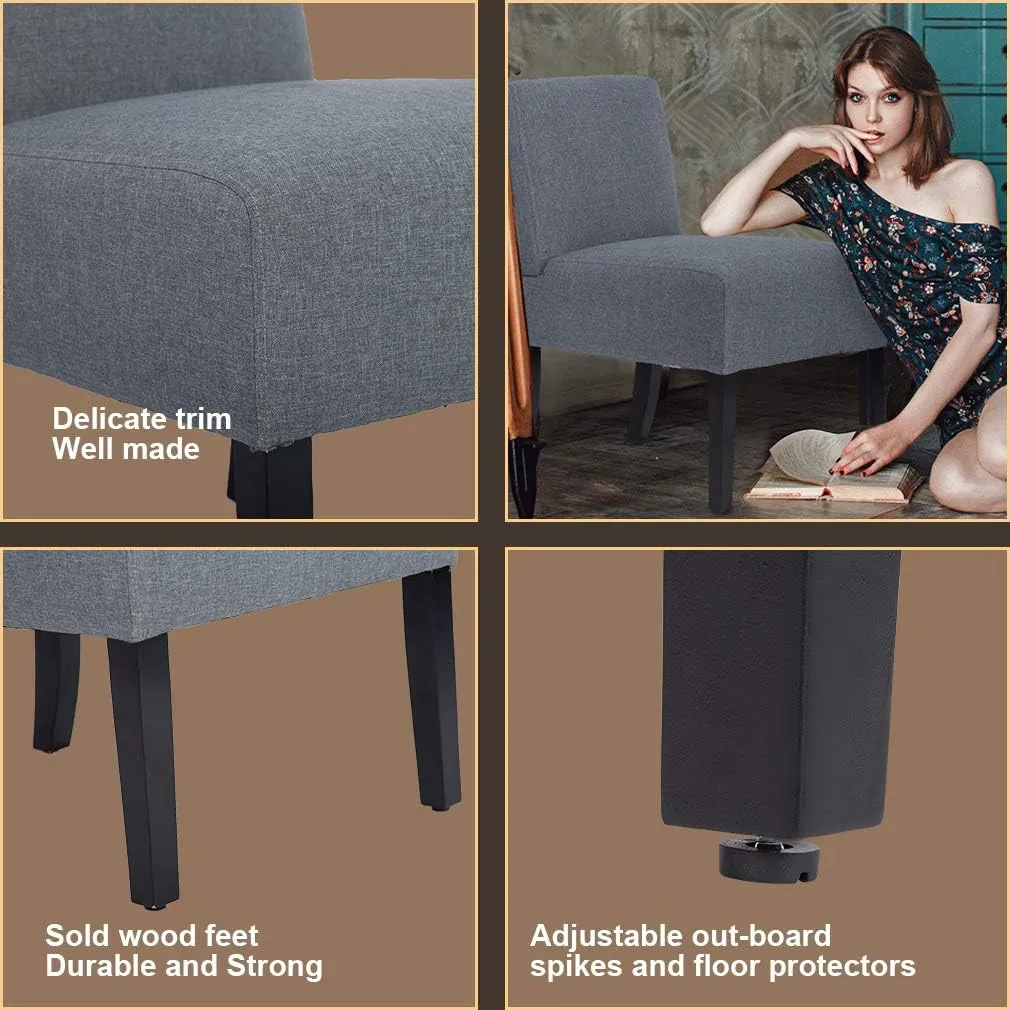 BestMassage Dining Chairs for Living Room Armless Chair Modern Design Fabric Armless Contemporary Accent Dining Chairs Sofa with Solid Wood Legs