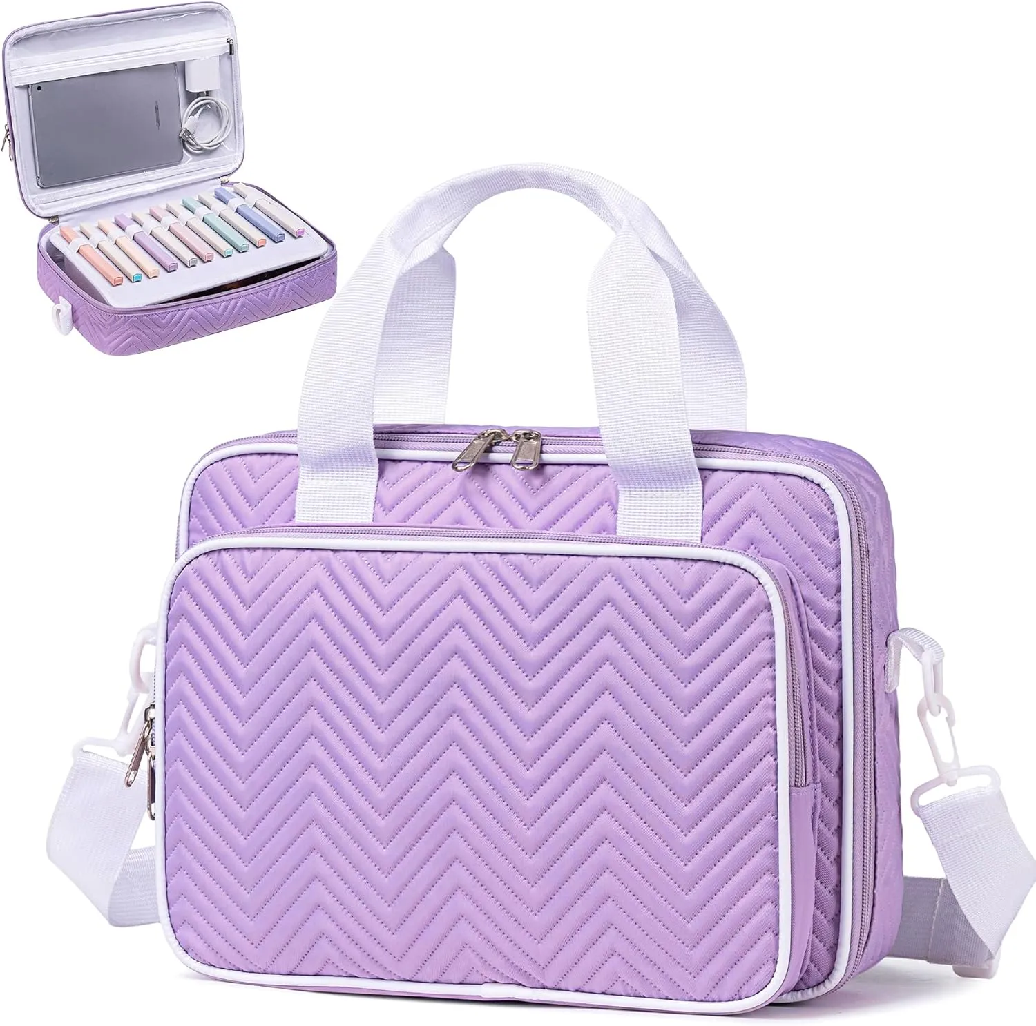 Bible Cover Carrying Book Case Church Bag Bible, Protective with Zippered Pocket, Bible Study Accessories Supplies, Book Protector for Book Lovers with Shoulder Strap and Detachable Pen Slots, Violet