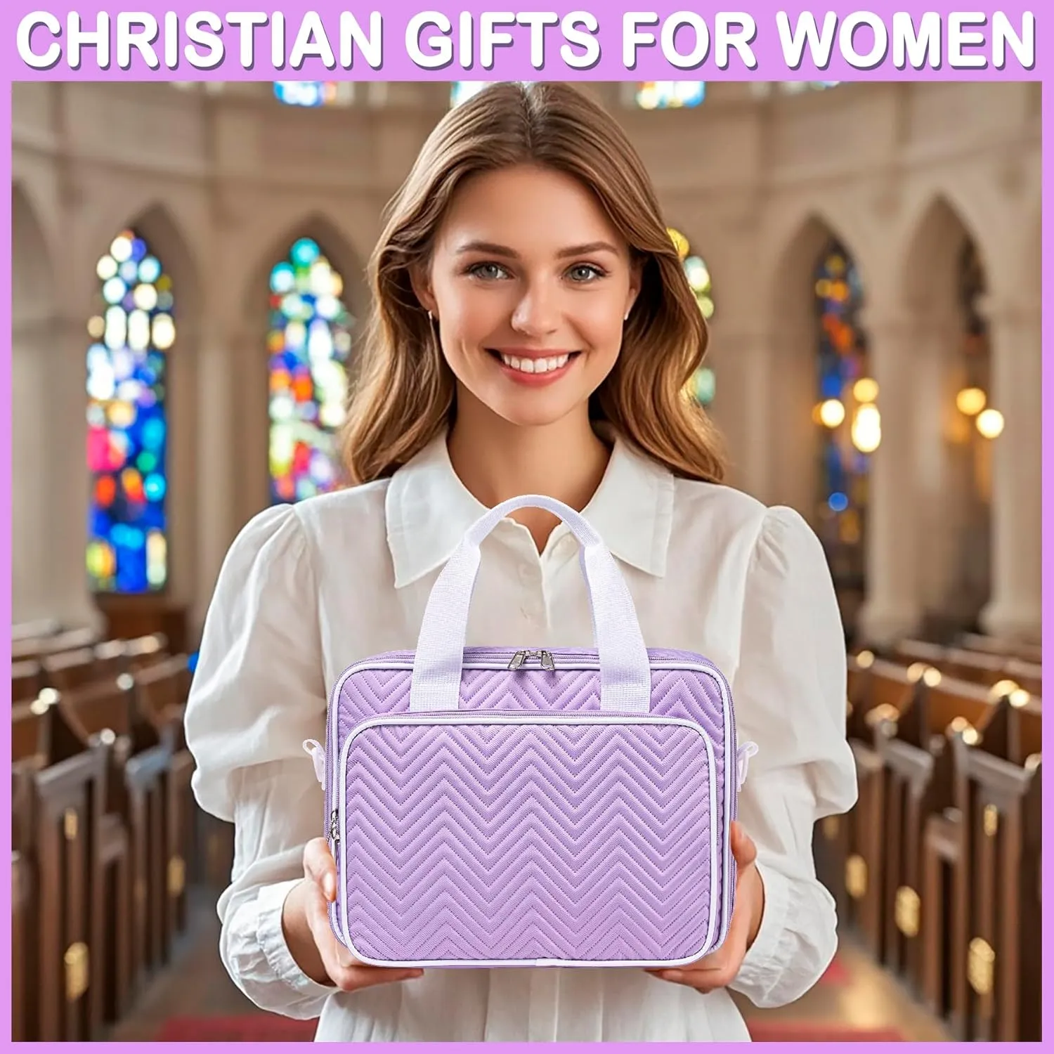 Bible Cover Carrying Book Case Church Bag Bible, Protective with Zippered Pocket, Bible Study Accessories Supplies, Book Protector for Book Lovers with Shoulder Strap and Detachable Pen Slots, Violet