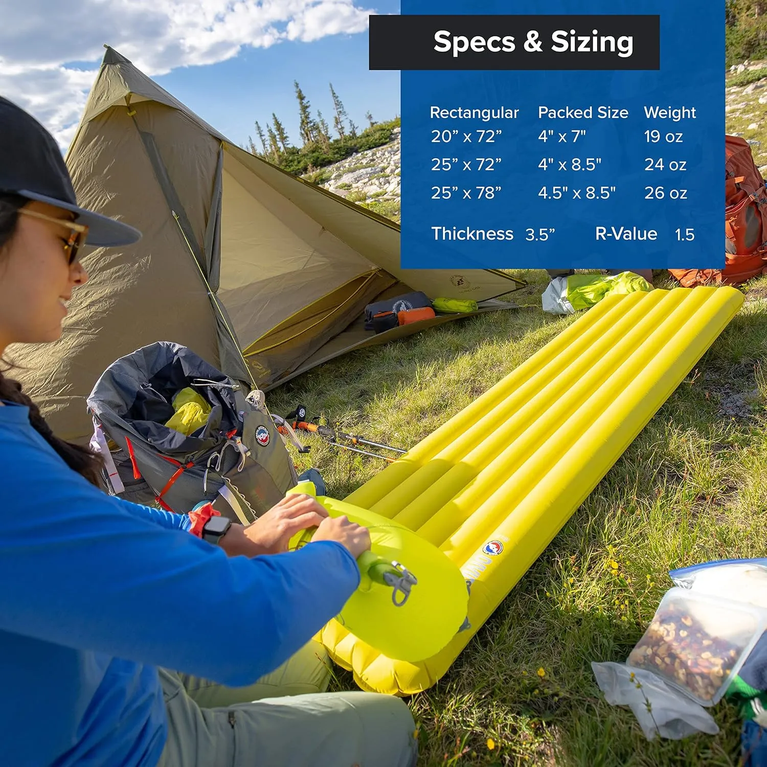 Big Agnes Divide | Lightweight, Compact, Warm-Weather Air Chamber Sleeping Pad, Wide Regular, Warm Olive