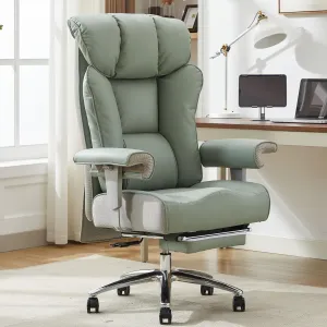 Big and Tall Ergonomic Office Chair 450LBS with Foot Rest, High Back PU Leather Executive Chair with Adjustable Padded Armrests, Lumbar Support for Home or Work, Heavy Duty Computer Chair, Green