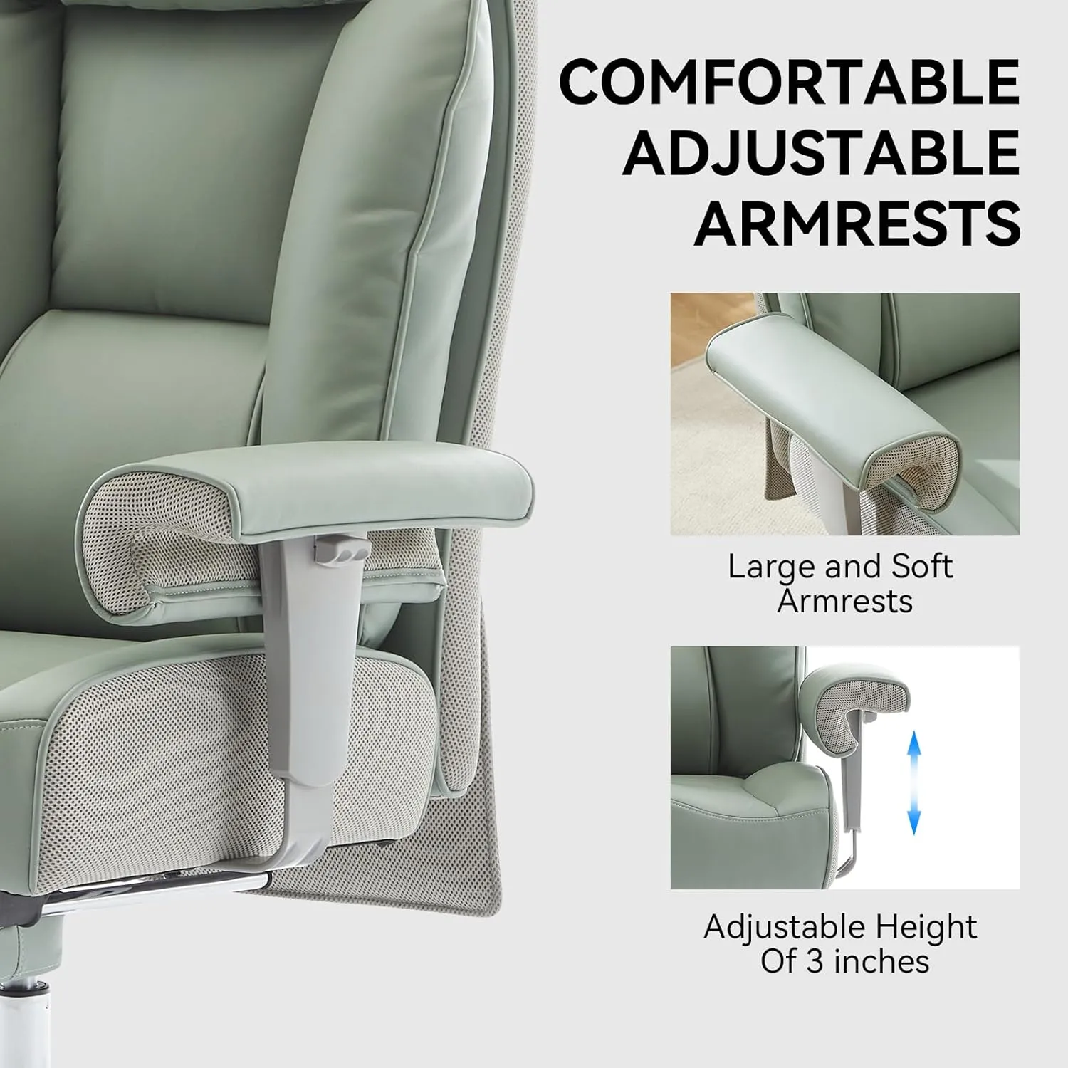 Big and Tall Ergonomic Office Chair 450LBS with Foot Rest, High Back PU Leather Executive Chair with Adjustable Padded Armrests, Lumbar Support for Home or Work, Heavy Duty Computer Chair, Green