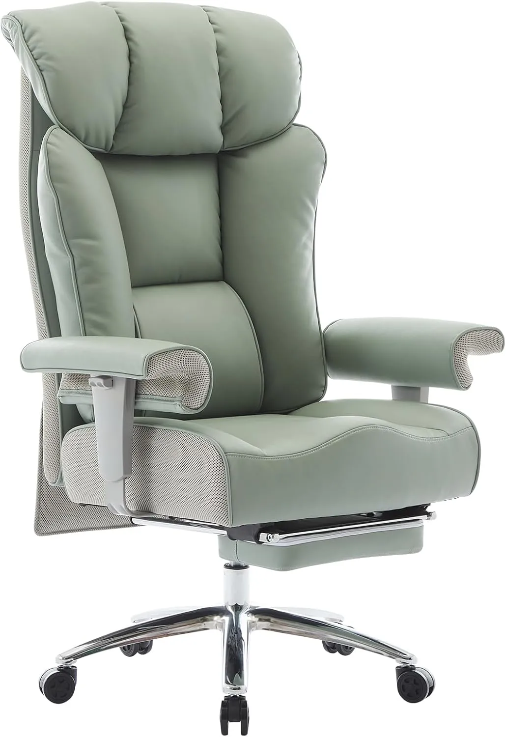 Big and Tall Ergonomic Office Chair 450LBS with Foot Rest, High Back PU Leather Executive Chair with Adjustable Padded Armrests, Lumbar Support for Home or Work, Heavy Duty Computer Chair, Green
