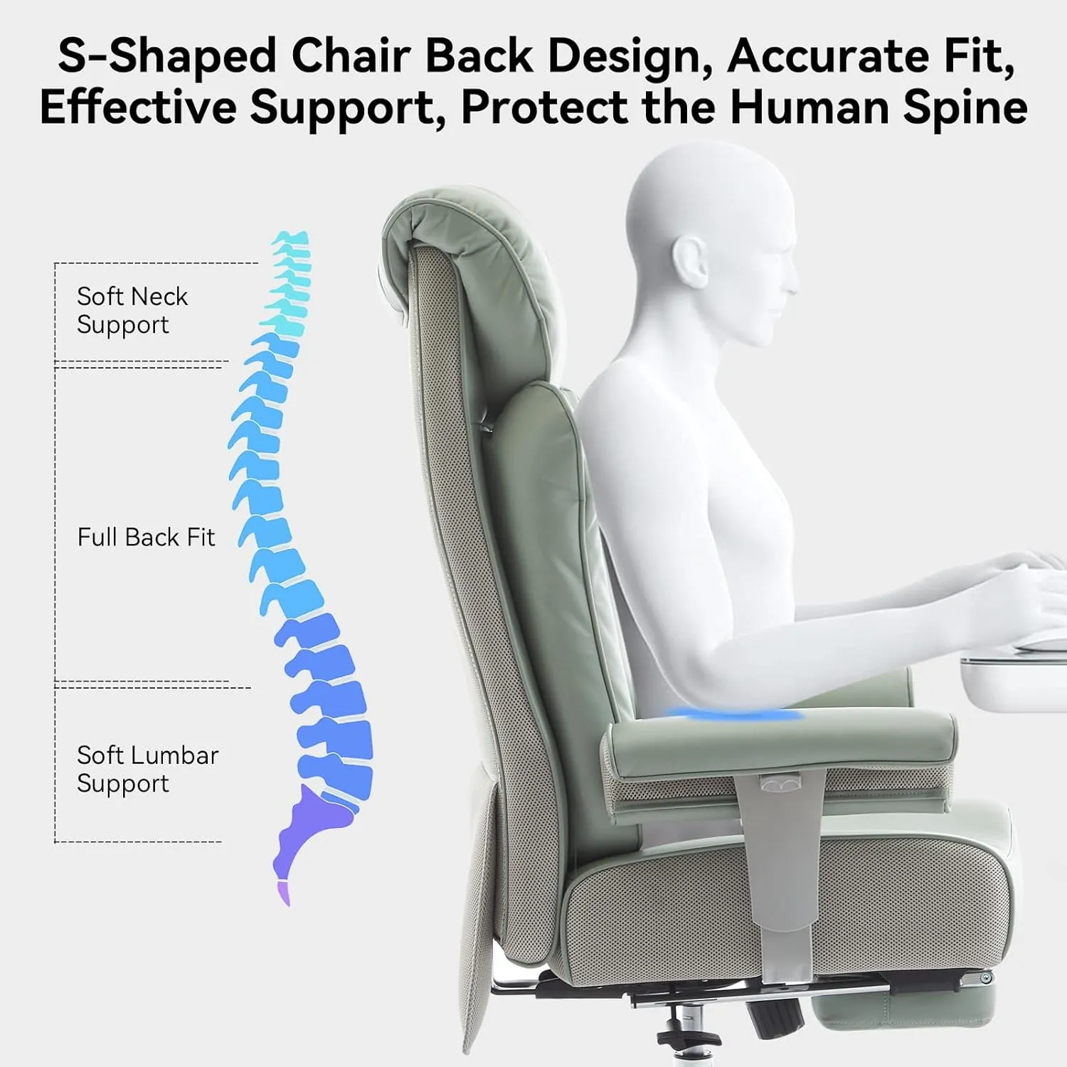 Big and Tall Ergonomic Office Chair 450LBS with Foot Rest, High Back PU Leather Executive Chair with Adjustable Padded Armrests, Lumbar Support for Home or Work, Heavy Duty Computer Chair, Green