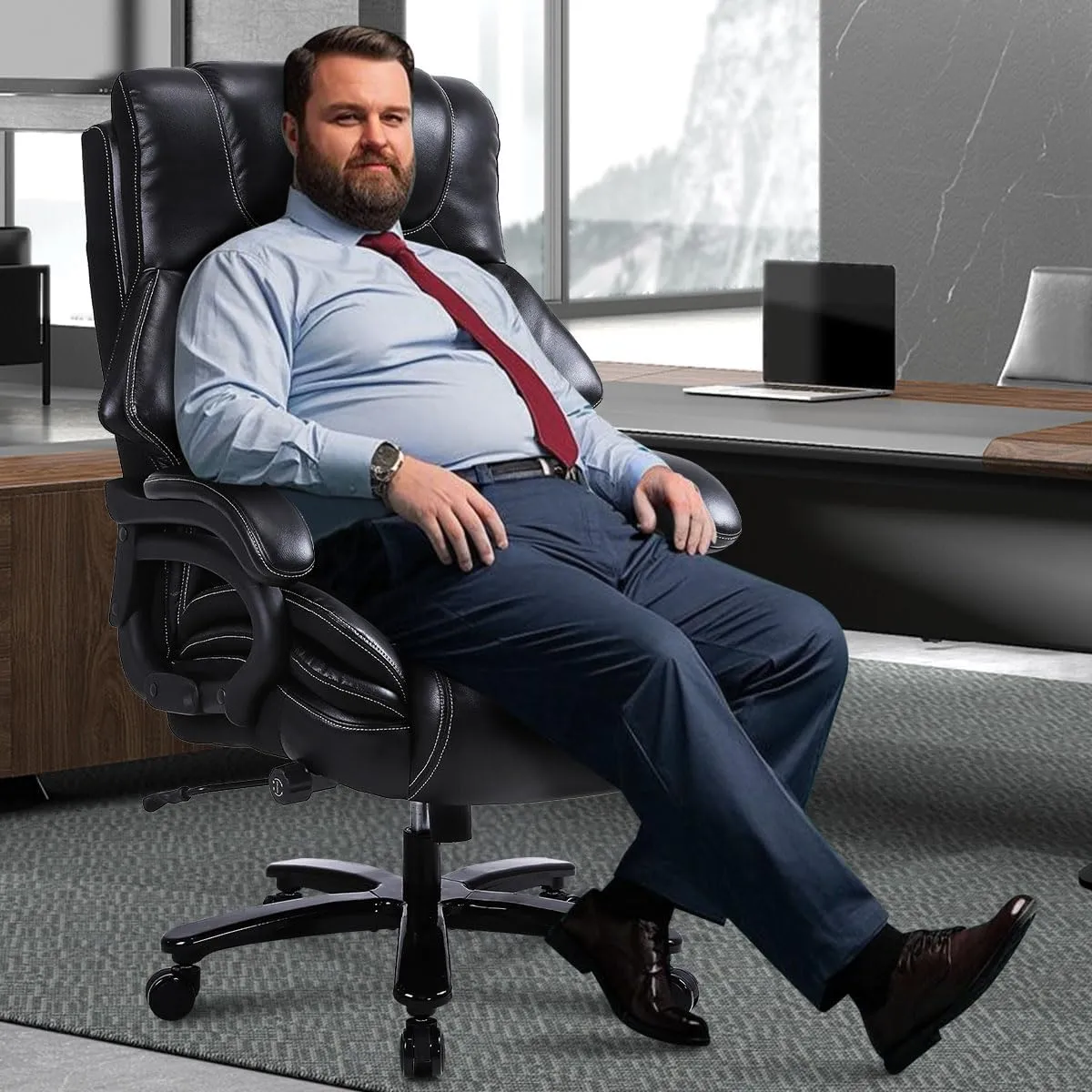 Big and Tall Office Chair 650lbs Heavy Duty Executive Chair with Adjustable Lumbar Support, Wide Seat, Ergonomic High-Back Leather Desk Chair for Heavy People