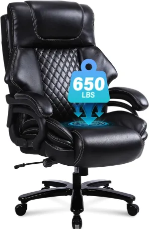 Big and Tall Office Chair 650lbs Heavy Duty Executive Chair with Adjustable Lumbar Support, Wide Seat, Ergonomic High-Back Leather Desk Chair for Heavy People