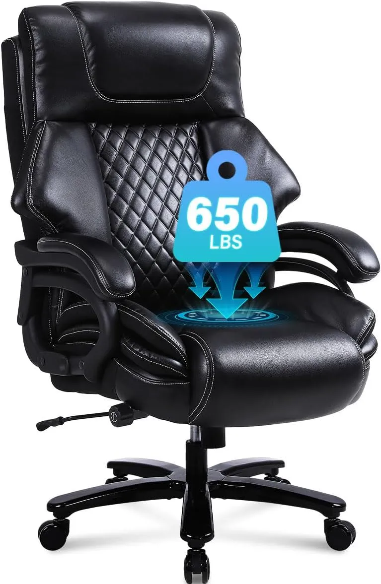 Big and Tall Office Chair 650lbs Heavy Duty Executive Chair with Adjustable Lumbar Support, Wide Seat, Ergonomic High-Back Leather Desk Chair for Heavy People