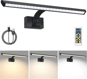 BIGMONAT 16inch Wireless LED Picture Light with Remote, 4400mAh Rechargeable Operated Picture Light with Timer and Dimmable, Metal Display Lamp for Wall, Frame Portrait Art, Matte Black