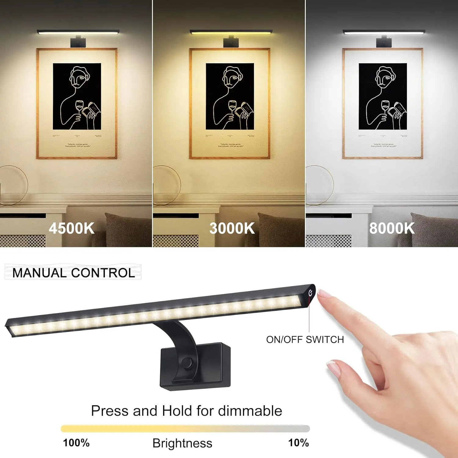 BIGMONAT 16inch Wireless LED Picture Light with Remote, 4400mAh Rechargeable Operated Picture Light with Timer and Dimmable, Metal Display Lamp for Wall, Frame Portrait Art, Matte Black