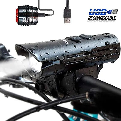 Bike Light Set, Super Bright USB Rechargeable Bicycle Lights