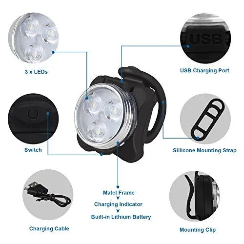 Bike Light Set, Super Bright USB Rechargeable Bicycle Lights