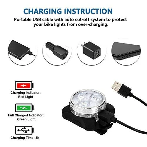 Bike Light Set, Super Bright USB Rechargeable Bicycle Lights