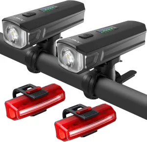 Bike Lights for Night Riding, 1200 Lumen Bicycle Front Headlight and Back Taillight with 4 5 Light Modes, USB Rechargeable Bright Bike Headlights for Cyclists and Commuters