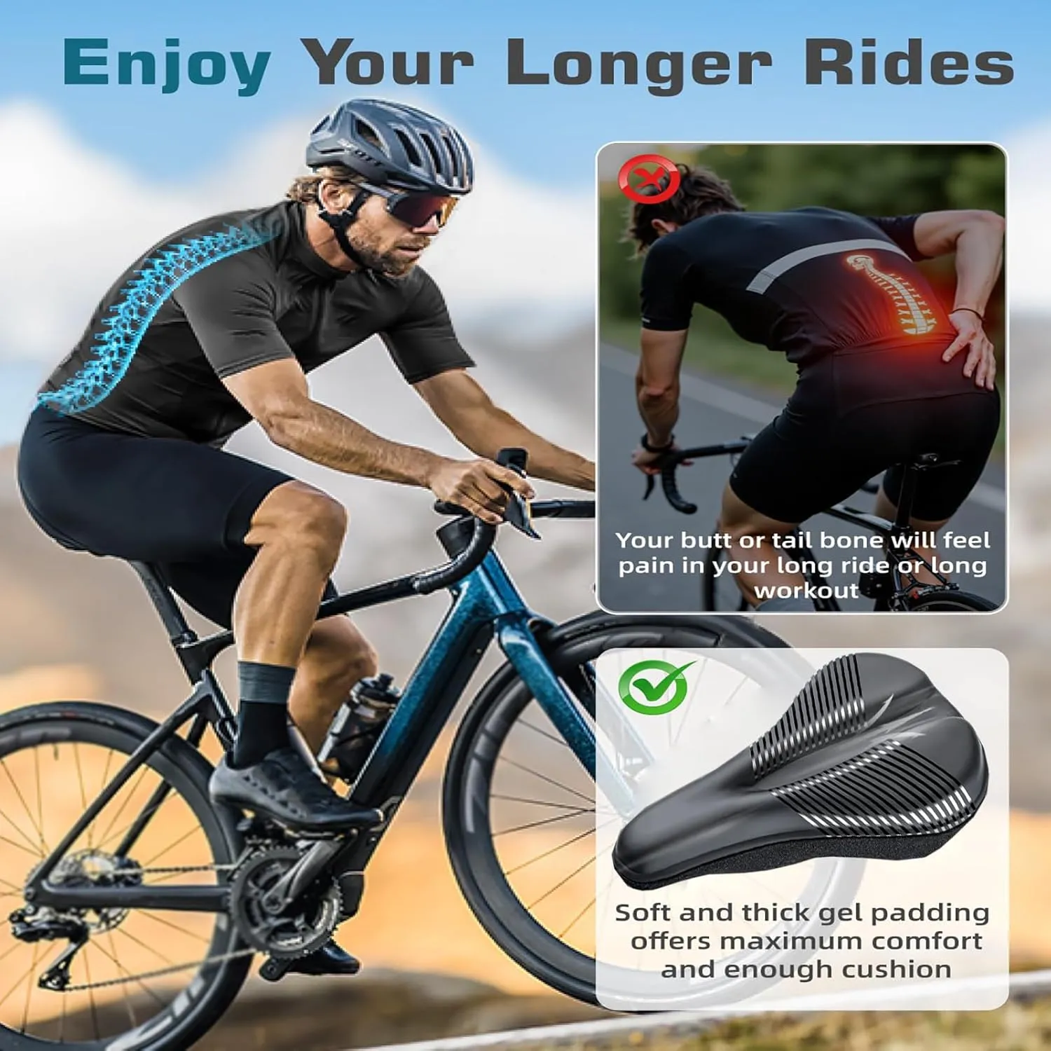 Bike Seat Cushion for RadRover 5 Step-Thru, Memory Foam & Gel Padded Cover Bicycle Seat for Men Women Shock-Absorbing Comfort Bike Seat Pad,A