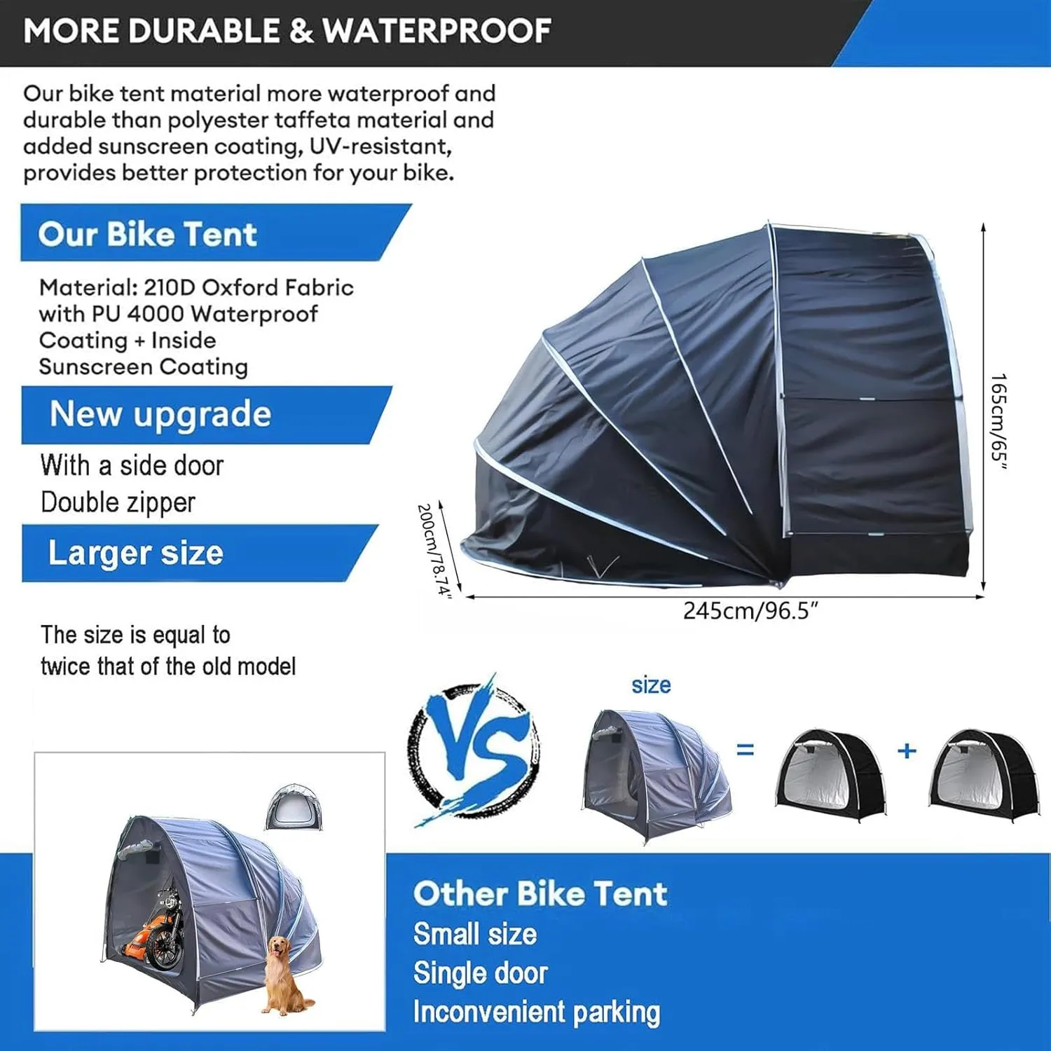 Bike Tent Hanging 2 in 1 Motorcycle Tent for 2/3/4/5 Bikes or 1 Motorcycle Storage Tents Storage Sheds,Black