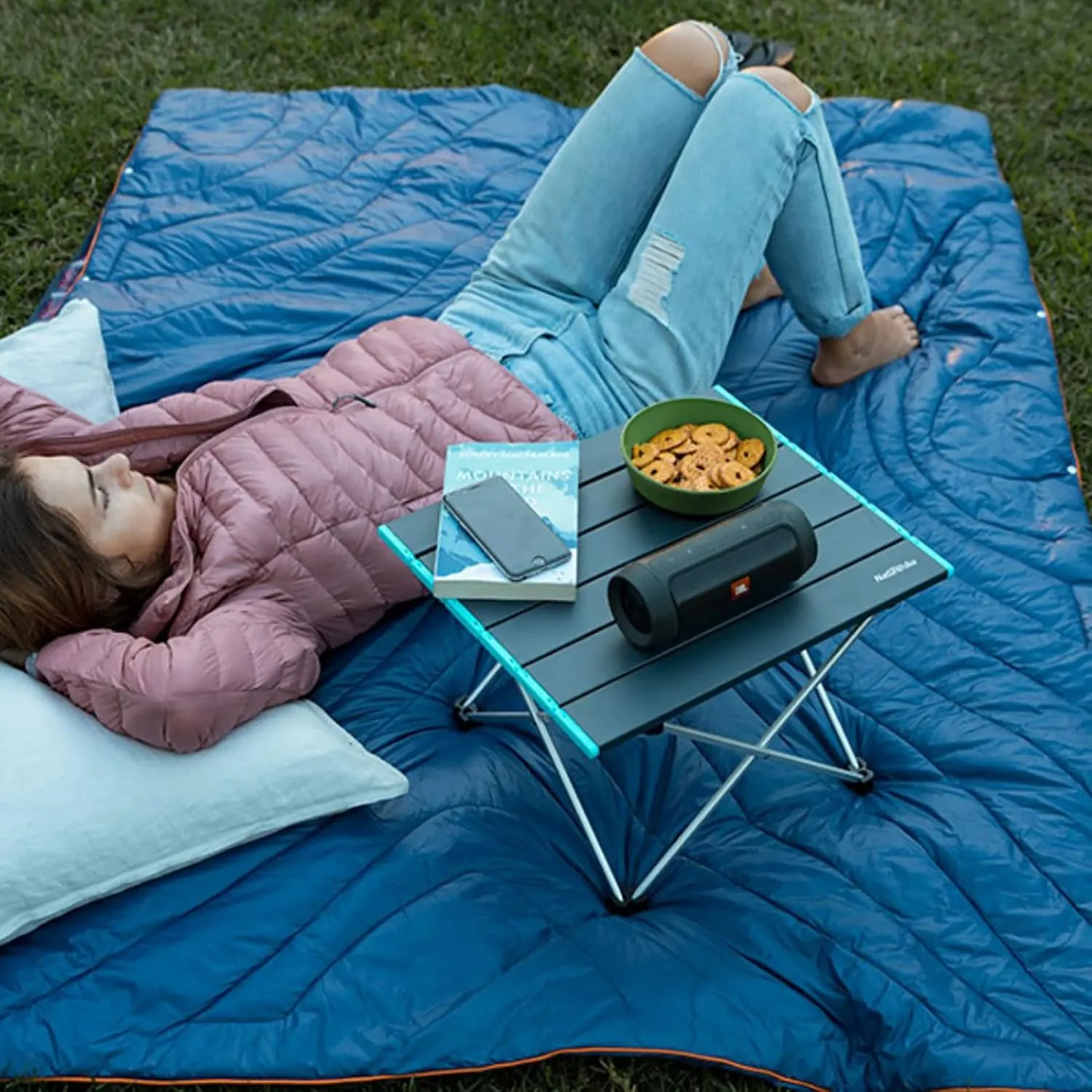 BK&MF Aluminum Outdoor Folding Camping Table,Portable Ultralight Picnic Camping Table Compact Small Travel Table with Carry Bag for Camp, Cooking Hiking,B,68x46x41cm(27x18x16inch)