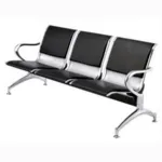 black 3-Sitter Leather Padded Reception Airport Waiting Chair