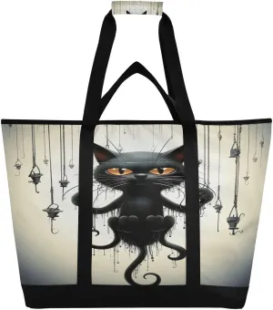 Black Cat Reusable Insulated Lunchbox Cooler Bag, Leakproof Kitchen Grocery Bag Collapsible Portable Cooler Tote Bag for Picnic, Camping, Office, Travel