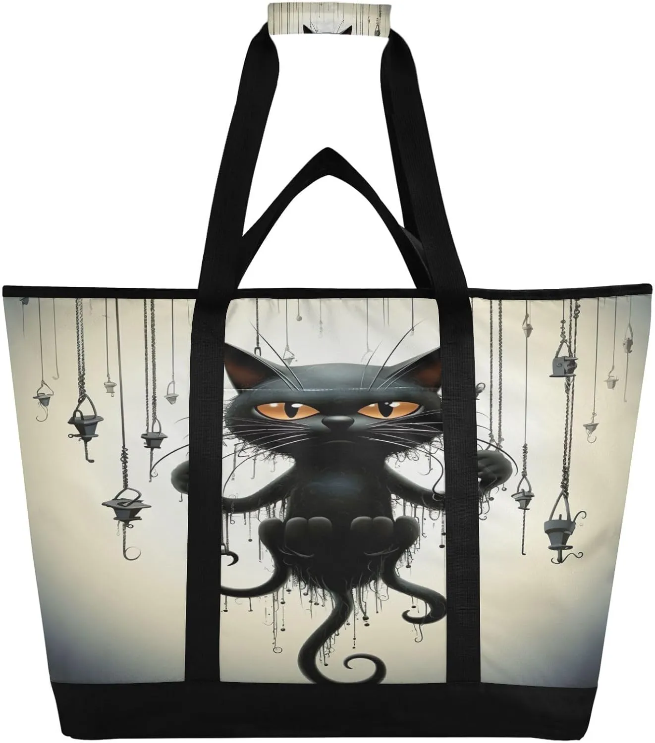 Black Cat Reusable Insulated Lunchbox Cooler Bag, Leakproof Kitchen Grocery Bag Collapsible Portable Cooler Tote Bag for Picnic, Camping, Office, Travel