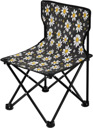 Black Daisies Portable Outdoor Folding Chair Anti-Slip Padded Oxford Cloth Stool Camping Chair Small for Beach Hiking Fishing Gardening Quad Camp Chair