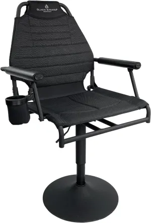 Black Sierra Silent 360° Swivel Hunting Chair, Adjustable Height Ground Hunt Seat Featuring Insulated Cupholder and Barstool Style Base, Heavy Duty Steel Frame Supports 350 Lbs. for Box Blind