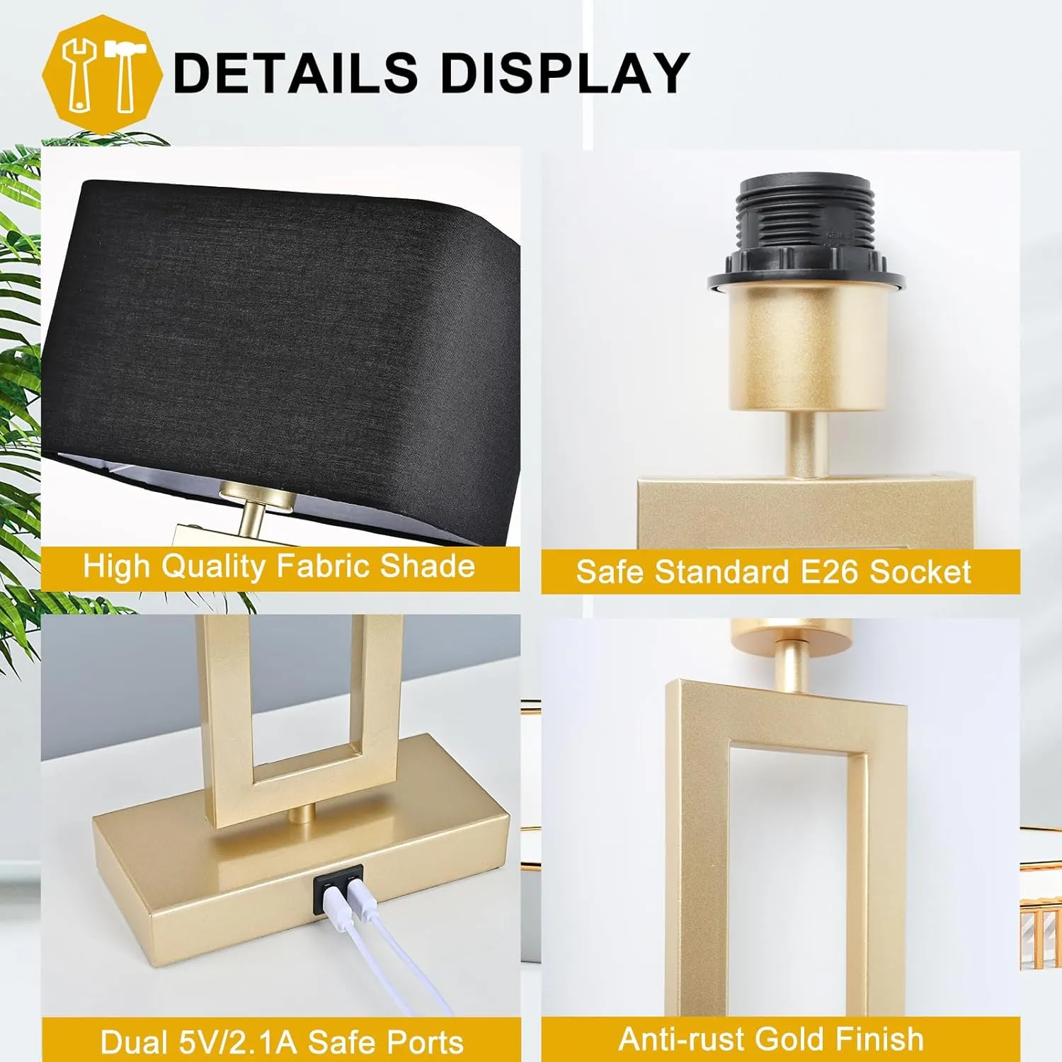 Black Table Lamps Set of 2 with Dual USB Ports,3-Way Dimmable Touch Control Bedside Lamps,Modern Bedroom Table Lamp for Living Room,Nightstand LED Bulbs Included