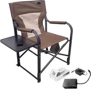 Bliss Hammocks 24 Volt Heated Directors Seat 21 Inch Wide Steel Camping Chair, Brown