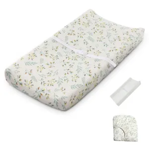 Blissful Diary Muslin Baby Changing Pad with Waterproof Lining Foam, Diaper Changing Table Pad with Cover for Dressers (Botanical Leaf, Rectangular)