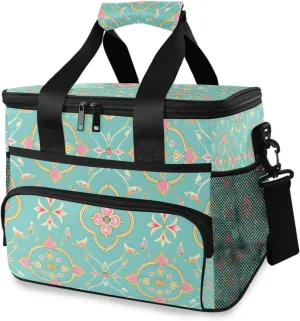 Blue Green Paisley Gold Flowers Cooler Bag Insulated Cooler Soft Sided Cooler 24 Can Portable Picnic Bag Large Leakproof Lunch Bag Box for Beach Grocery Camping Travel Car Men Women