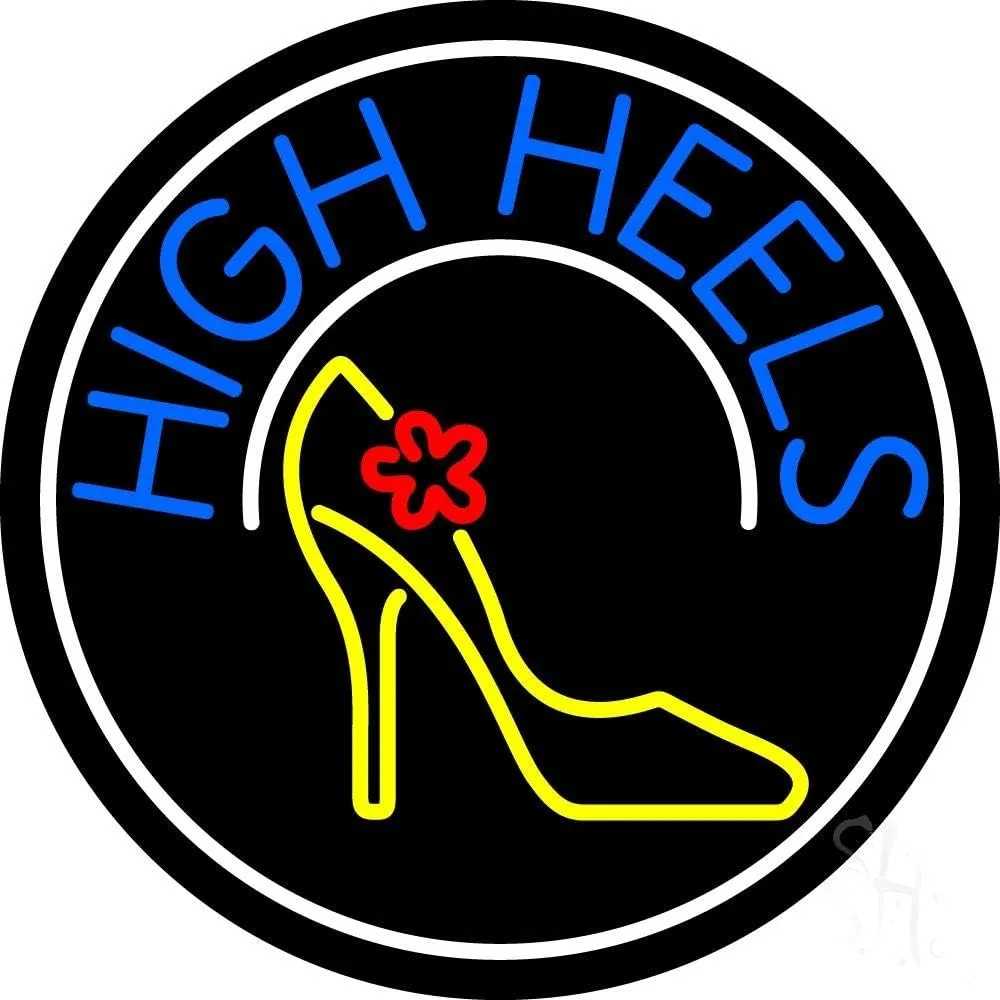 Blue High Heels With Logo LED Neon Sign 18 x 18 - inches, Black Square Cut Acrylic Backing, with Dimmer - Bright and Premium built indoor LED Neon Sign for store interior Décor, Storefront.