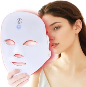 Blue Light Therapy Mask for Face Acne, Red LED Light Therapy Device, 7-1 Colors LED Facial Skin Care Mask at Home, Built-in Rechargeable Battery,Portable,Cordless