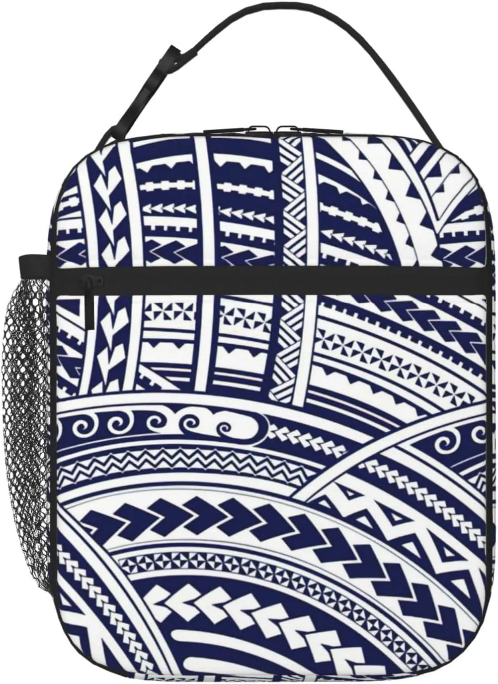 Blue Polynesian Maori Tribal Pattern Print Unisex Beach Insulated Cooler Lunch Bag For Work, Travel 8x4x 10in Lunch Boxes