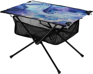 Blue Purple Ink Texture Portable Folding Camping Table, Compact Lightweight Beach Table with Carrying Bag for Outdoor Picnics, BBQs, Camp