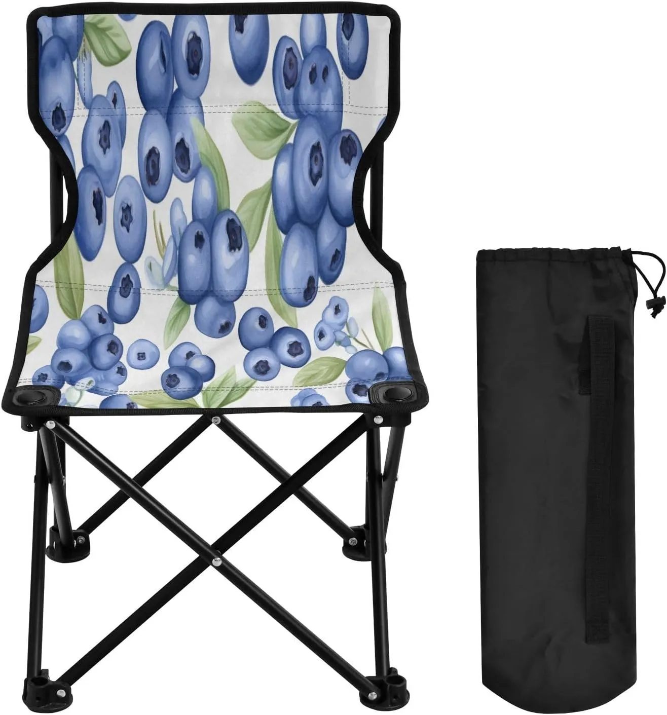Blueberry Portable Outdoor Folding Chair Anti-Slip Padded Oxford Cloth Stool Camping Chair Small for Beach Hiking Fishing Gardening Quad Camp Chair
