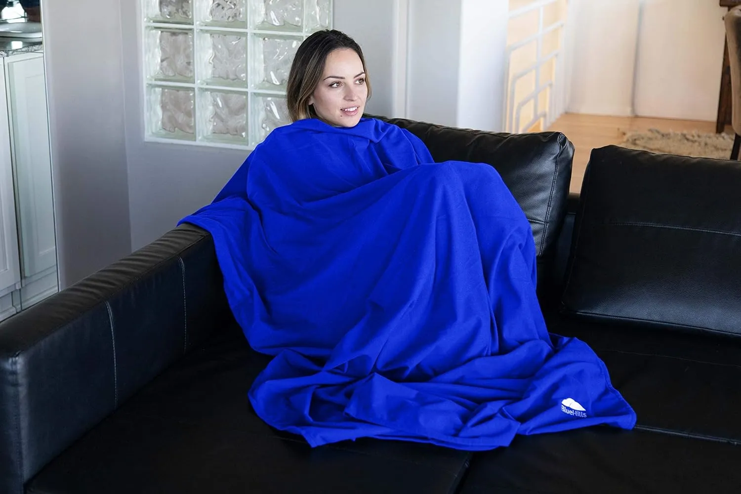 BlueHills Ultra Compact Travel Blanket Pillow in Portable Bag Case Premium Cozy Soft Compact Pack Large Blanket for Airplane Flight Layover Blue - Royal C005