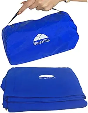 BlueHills Ultra Compact Travel Blanket Pillow in Portable Bag Case Premium Cozy Soft Compact Pack Large Blanket for Airplane Flight Layover Blue - Royal C005