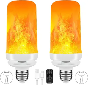 BLUEYE Rechargeable Flame Light Bulbs,Remote Control,3 Timer,5V/1A Charging,Flickering Fire Effect,Gravity for Upside Down,Flameless Candles for Halloween Christmas Home Decor,Non-Hardwired,2Packs