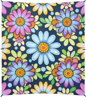 Boho Daisy Floral Colorful Beach Canopy UPF50  Protection Lightweight Portable Sun Shelter with Sandbags and Shovel for Camping, Picnics, Backyard & Fishing