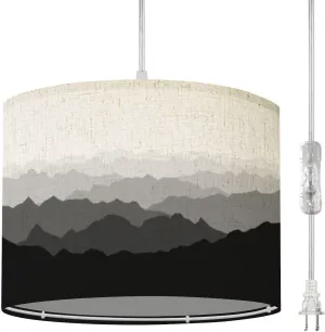 Boho Plug in Pendant Light Black white mountain silhouettes Haze panoramic landscape view 16.4ft Hanging Light with Plug in Cord Dimmable Hanging Lamp with Fabric Shade for Kitchen Island