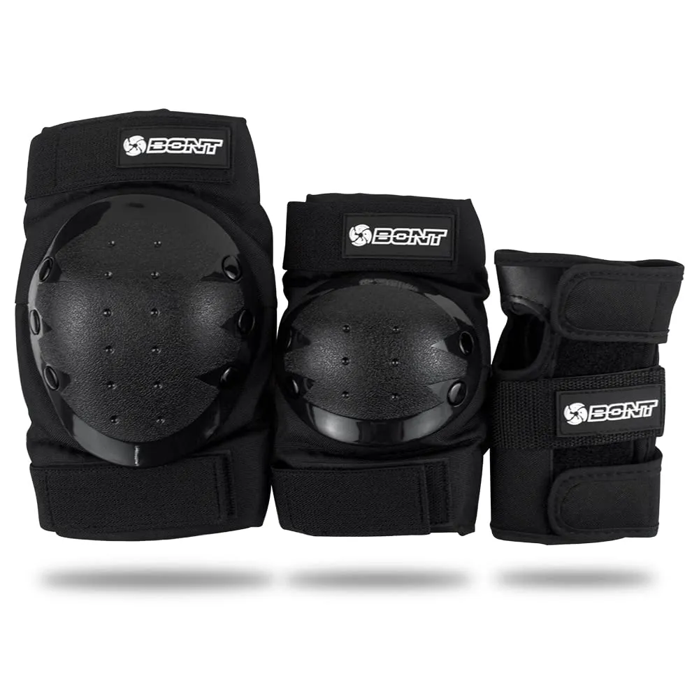 Bont Skates Kids Black Protective Pads Set with Knee, Elbow and Wrist Guards for Inline, Roller Skate (Black, L)