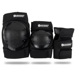 Bont Skates Kids Black Protective Pads Set with Knee, Elbow and Wrist Guards for Inline, Roller Skate (Black, L)