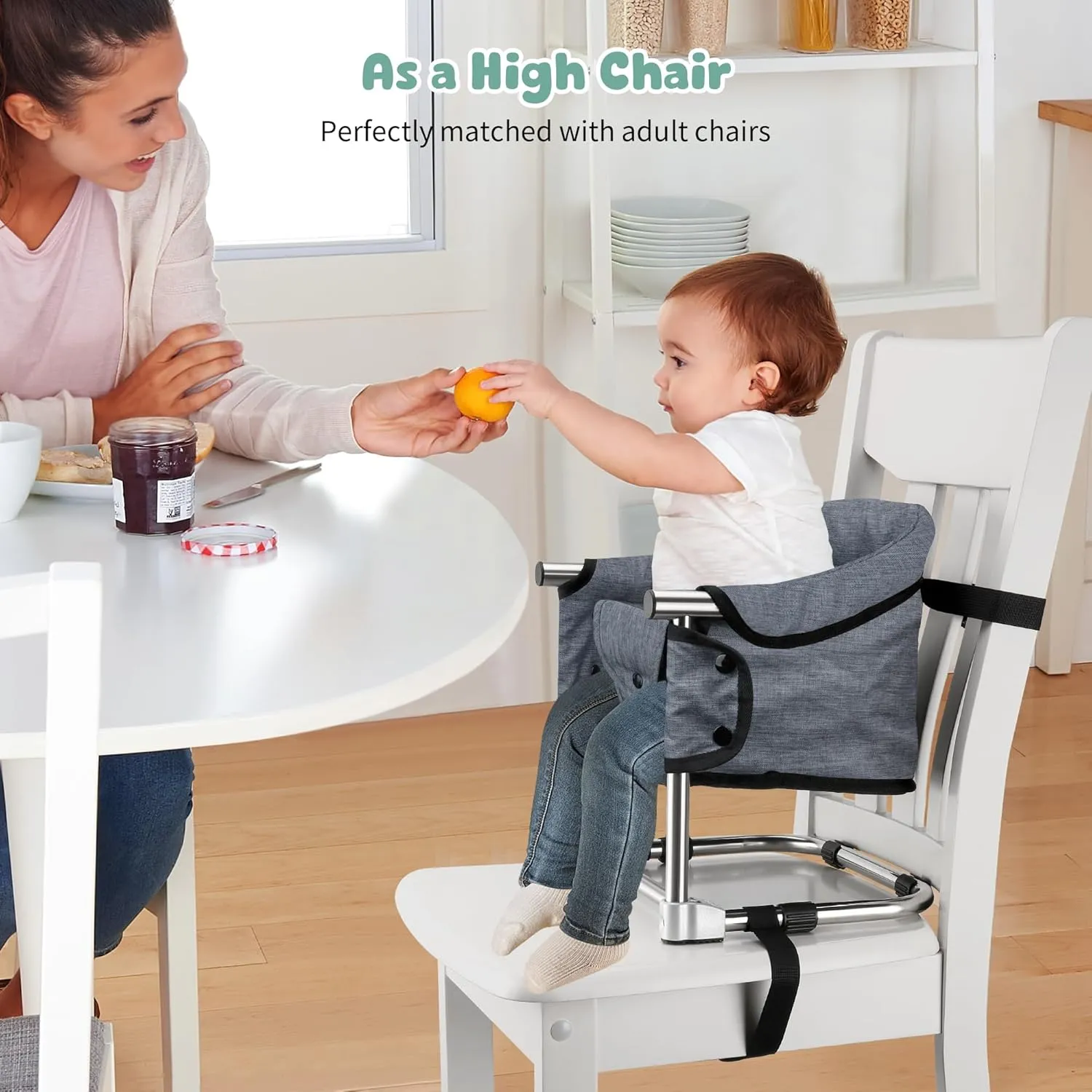 Booster Seat for Dining Table: Portable Toddler Booster Chair with Safety Buckle and Height Adjustable, Baby Feeding High Chair for Home Travel - Brown